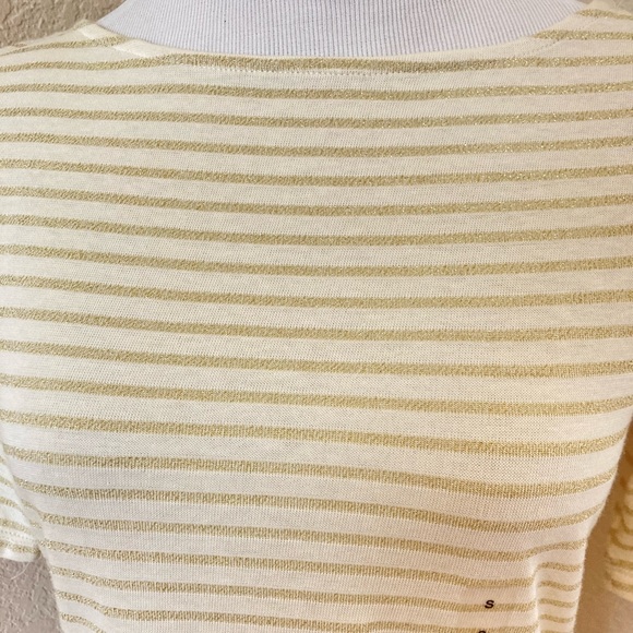 Ralph Lauren knit top short sleeves neutral tone and gold metallic stripes - Picture 4 of 8